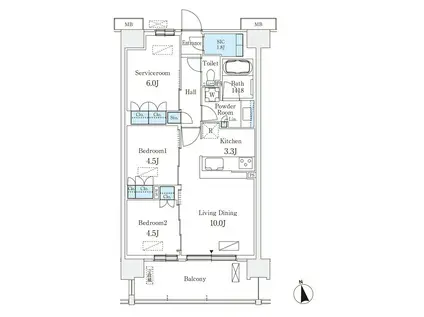 スカイグランデ津田沼(2SLDK/1階)の間取り写真