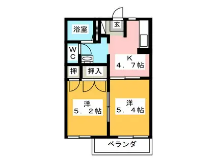 サニーハウス中原C(2K/2階)の間取り写真