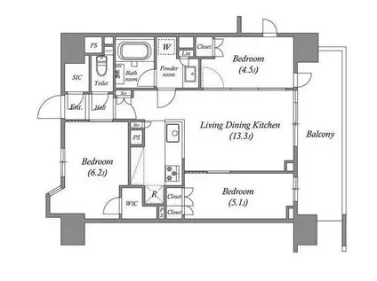 NIDO南千住(3LDK/15階)の間取り写真