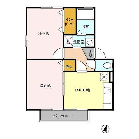 ヴィラ豊府(2DK/2階)の間取り写真