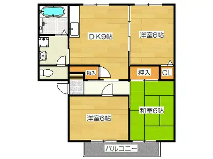 サンビレッジももた A(3DK/2階)の間取り写真