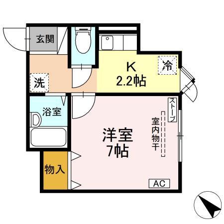 メイユール八甲田(1K/1階)の間取り写真