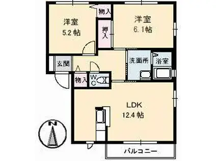グランカーサB棟(2LDK/1階)の間取り写真