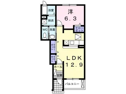 カーサ・ヴェルテ(1LDK/1階)の間取り写真