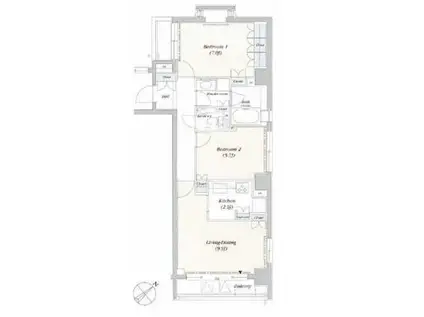 デュオフラッツ赤坂(2LDK/4階)の間取り写真