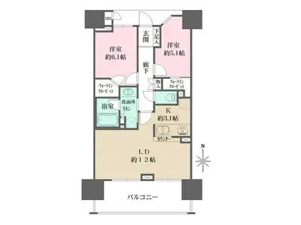 グランスイート浮間舟渡(2LDK/3階)の間取り写真
