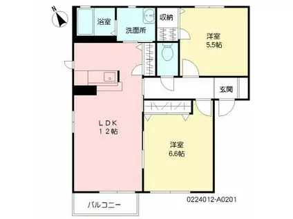 ユタカの里B棟(2LDK/2階)の間取り写真