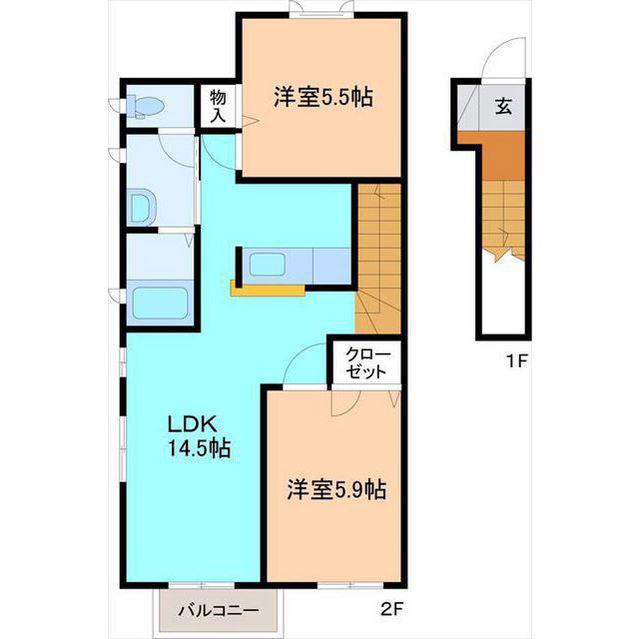 北陸鉄道石川線 馬替駅 徒歩8分 2階建 築22年(2LDK/2階)の間取り写真