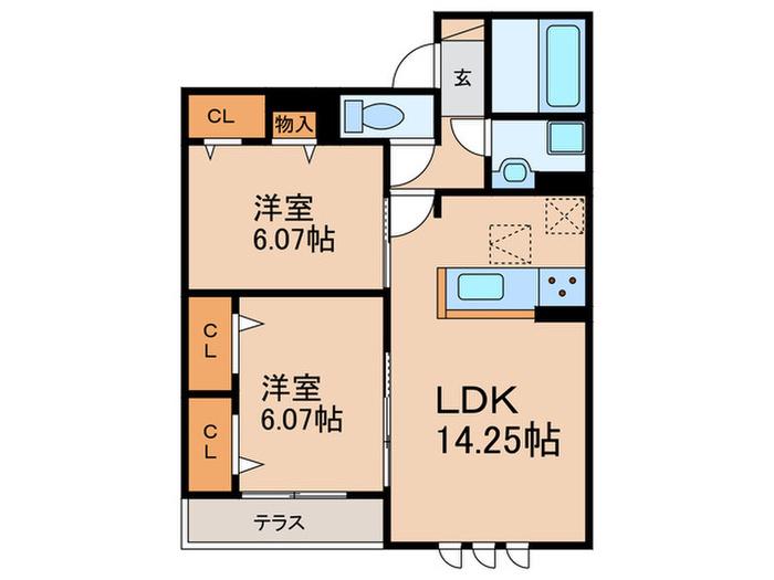 グリーンサイド長居(2LDK/1階)の間取り写真