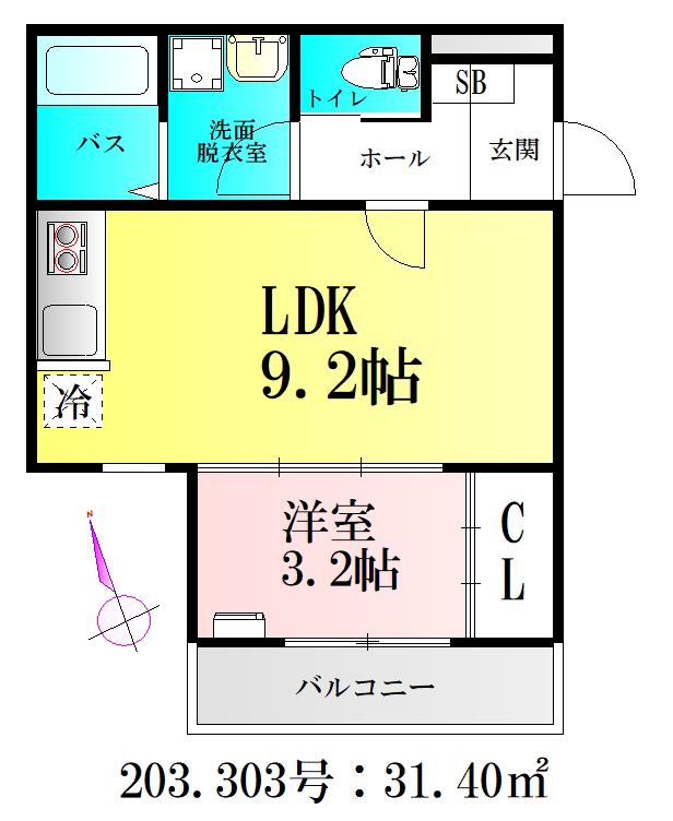 アプリーレ北仙台(1LDK/3階)の間取り写真