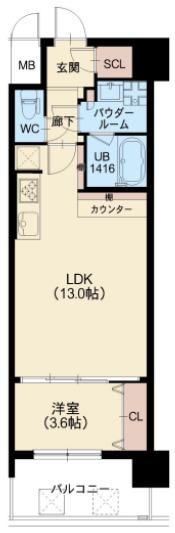 スプランディッド福島ウエスト(1LDK/3階)の間取り写真