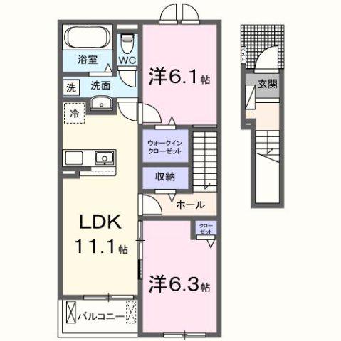 カーサ ファミーユ(2LDK/2階)の間取り写真
