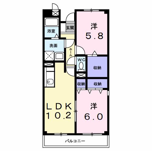 グレイスフルT・K(2LDK/2階)の間取り写真