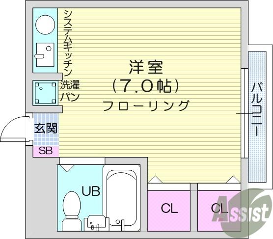 キャトル八乙女(ワンルーム/3階)の間取り写真