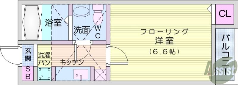 STAGE中田Ⅱ(1K/2階)の間取り写真