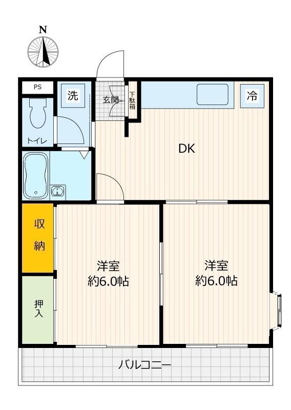 エステート小山第一(2DK/3階)の間取り写真