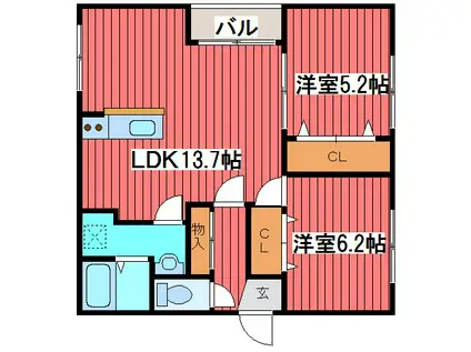 月寒イースト(2LDK/3階)の間取り写真