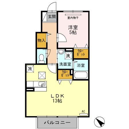 エスポワールB棟(1LDK/1階)の間取り写真