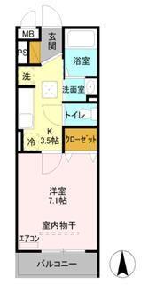 オークヒル大成(1K/1階)の間取り写真