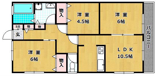 ビオラ翠香園(3LDK/1階)の間取り写真