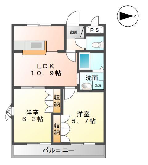 メゾン ドゥ プロヴァンス(2LDK/2階)の間取り写真
