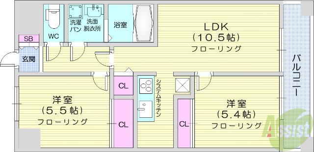 ノーブル・シャトーK(2LDK/2階)の間取り写真