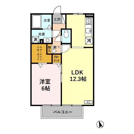 ノーブル千舟B(1LDK/2階)の間取り写真