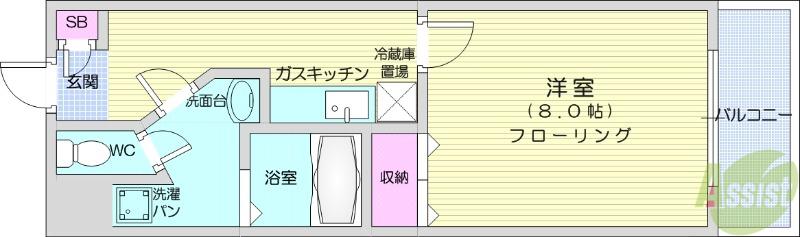リヴィエール仙台西(1K/3階)の間取り写真