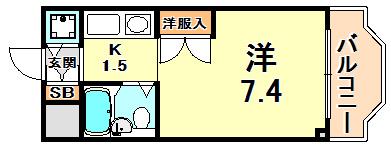 ジョイフル石屋川(1K/2階)の間取り写真