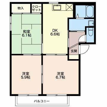 クレールコートB(3DK/2階)の間取り写真
