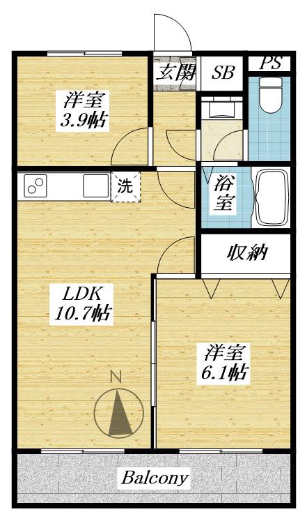 メゾンファミーユ(2LDK/3階)の間取り写真