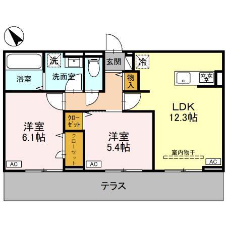 TORISIAS花垣(2LDK/1階)の間取り写真