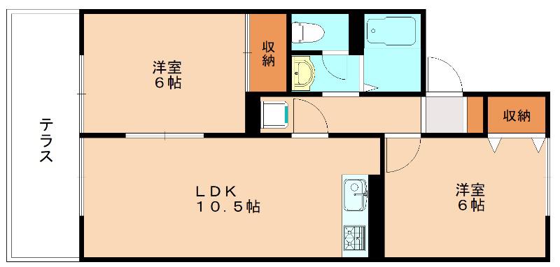 ジョイフルタウン日の里A棟(2LDK/1階)の間取り写真