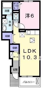 メルベイユテリトワールパルフェ(1LDK/1階)の間取り写真
