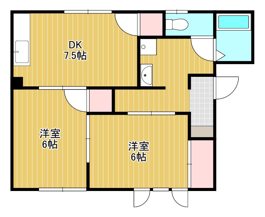 ロジュマン茶屋町(2DK/1階)の間取り写真