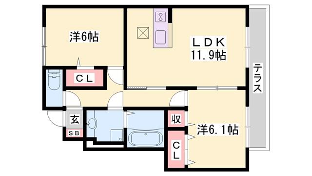 セジュール小川(2LDK/1階)の間取り写真