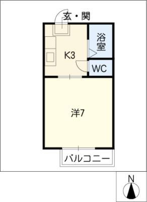 ビレッジK2(ワンルーム/2階)の間取り写真