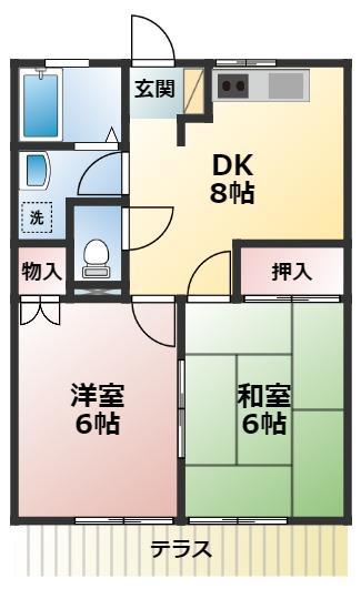 シャトーII(2DK/2階)の間取り写真