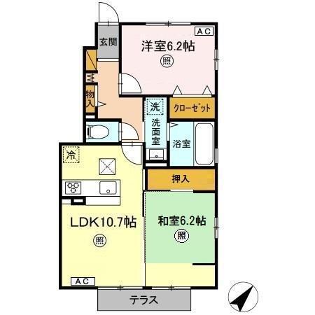 月うさぎ 弐(2LDK/1階)の間取り写真