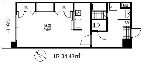 カイセイ新神戸第2ウエスト(1K/8階)の間取り写真