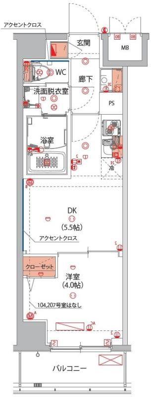 ハーモニーレジデンス東京大島ザ・ガーデン(1DK/2階)の間取り写真