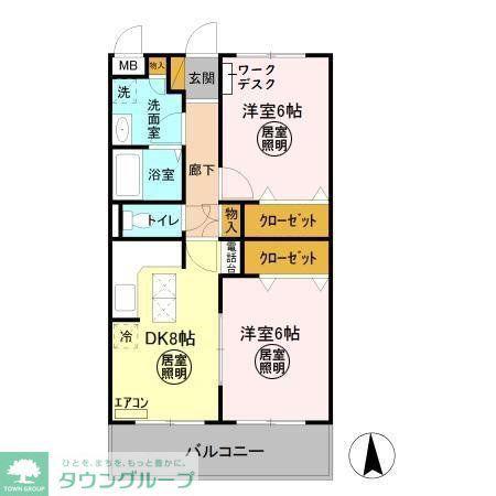 グレースコート法典(2DK/1階)の間取り写真