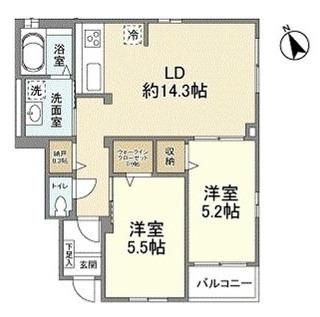 北桜塚レジデンス(2LDK/1階)の間取り写真
