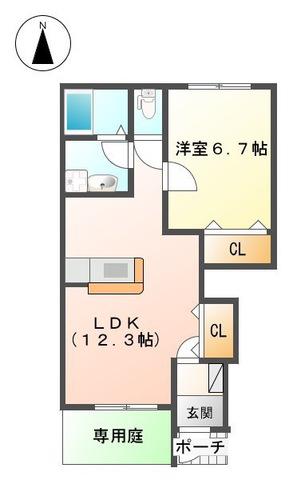 ロンジェヴィータ(1LDK/1階)の間取り写真
