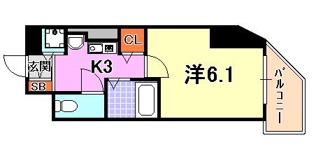ロイヤルヒル神戸三ノ宮2(1K/3階)の間取り写真