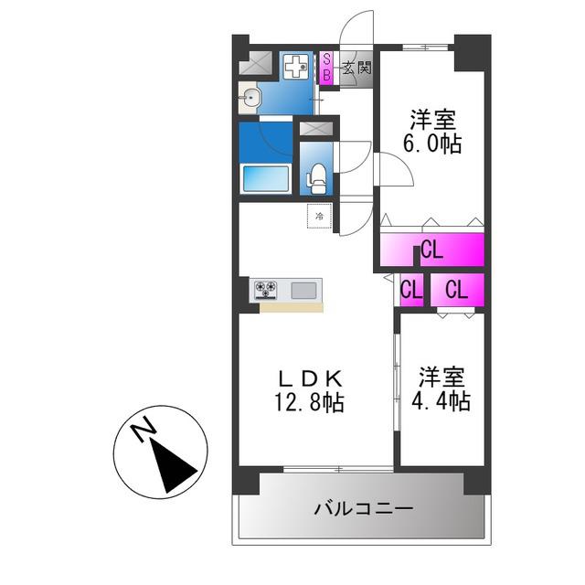 フェリスシエロ堺(2LDK/7階)の間取り写真
