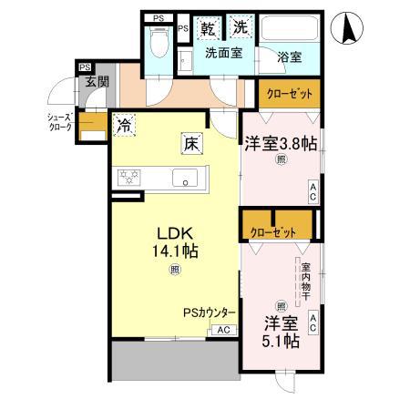 TORISIA緑橋(2LDK/3階)の間取り写真