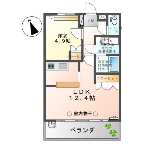 メイ・フルール I(1LDK/2階)の間取り写真