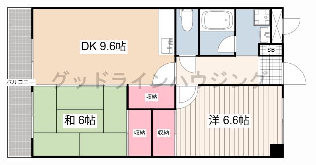 ノーブル・ヴィレッジ(2DK/4階)の間取り写真