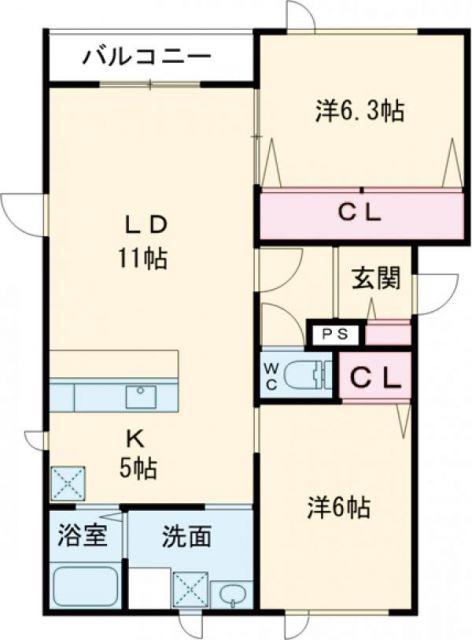 アクアエイトB棟(2LDK/2階)の間取り写真